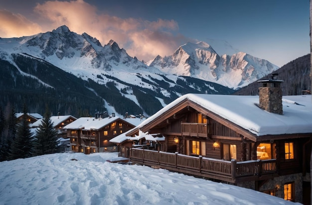 Il Paese delle Meraviglie invernali in un albergo di montagna innevato