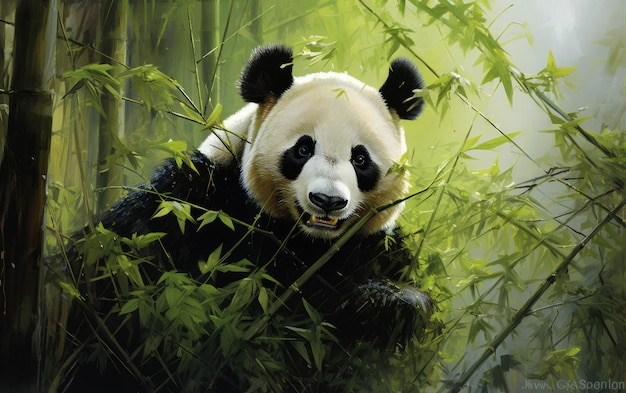 Il panda gigante Serene Bamboo Dining IA generativa