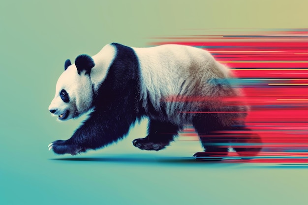 Il panda gigante sta correndo veloce illustrazione 3D