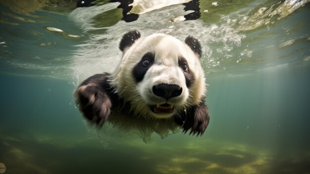 Il panda si tuffa in una fotografia subacquea d'acqua Immersione degli animali nelle profondità Natura selvaggia