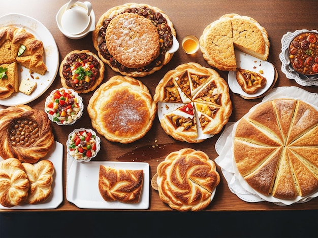 Il pane su un tavolo in legno mostra vari tipi di pane