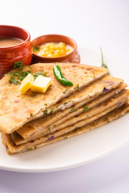 Il paneer paratha è una famosa focaccia dell'India settentrionale fatta con pasta di farina integrale e farcita con paneer salato, speziato e grattugiato