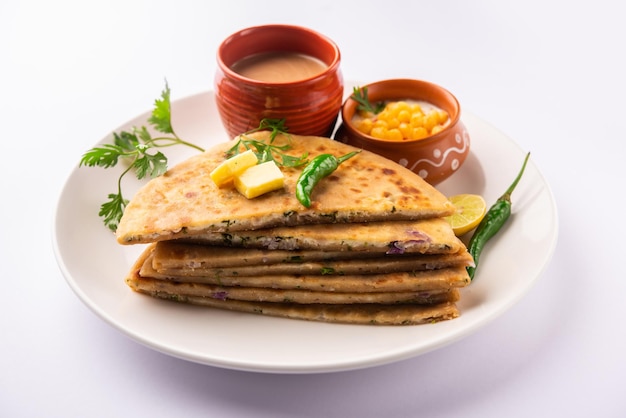 Il paneer paratha è una famosa focaccia dell'India settentrionale fatta con pasta di farina integrale e farcita con paneer salato, speziato e grattugiato