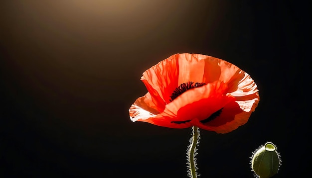 Il papavero rosso realistico isolato su uno sfondo scuro Fiore decorativo per il Giorno del Ricordo