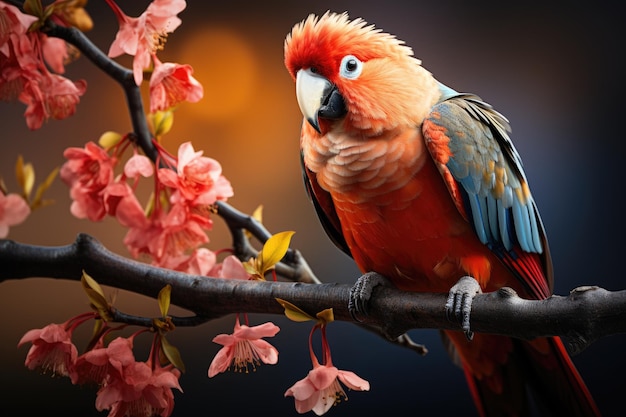 Il pappagallo scarlatto atterra attraverso la vegetazione lussureggiante generativa IA
