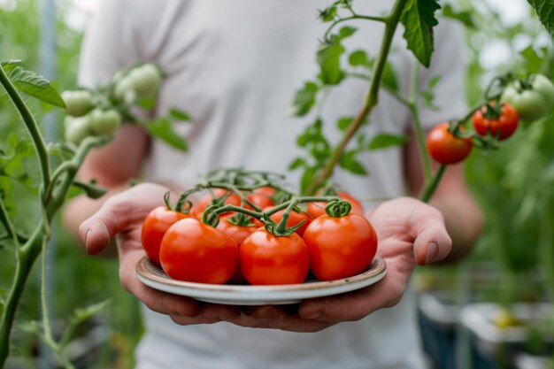 Il paradiso della serra un piatto di pomodori rossi