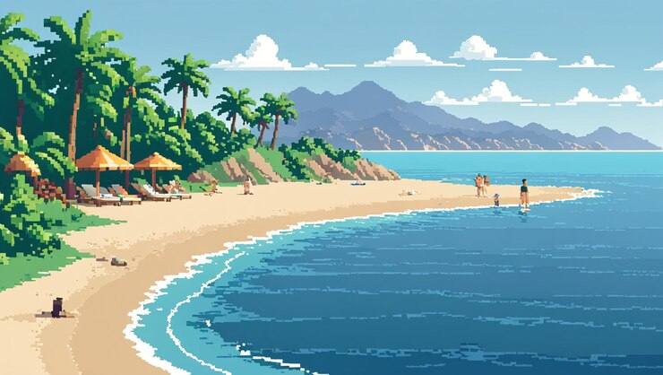 Foto il paradiso pixelato di sunny beach day