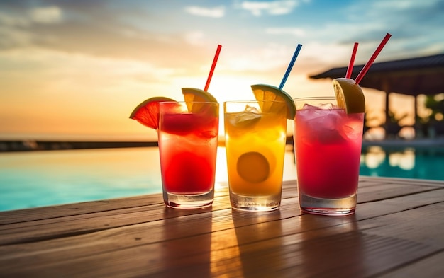 Il paradiso tropicale sorseggia cocktail estivi sulla spiaggia IA generativa