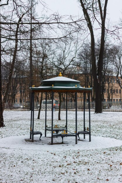 Il parco Alexander coperto di neve a Pushkin in autunno