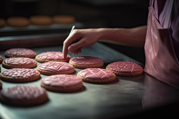 Il pasticciere crea biscotti rosa con la padronanza dell'IA generativa