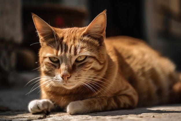 Il pavimento un gatto soriano rosso