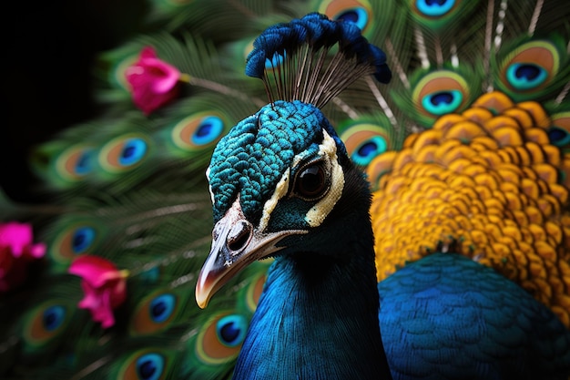 Il pavone vibrante una splendida esposizione della bellezza della natura che mostra il colorato piumaggio e l'elegante presenza di questo maestoso simbolo di grazia ed eleganza