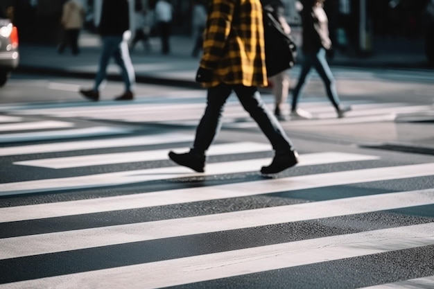 Il pedone attraversa la strada su una zebra generativa ai