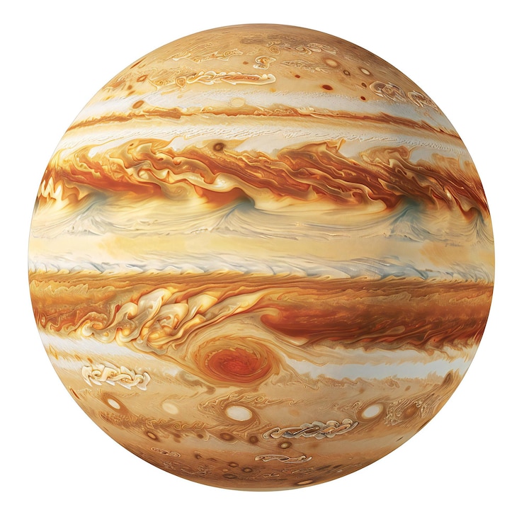 Il pianeta Giove isolato su uno sfondo bianco ad alta risoluzione