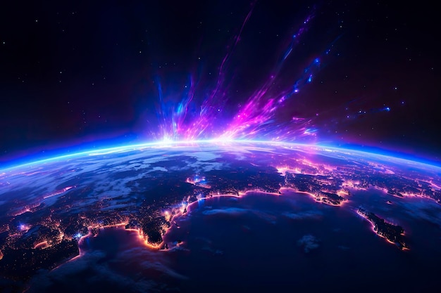 Il pianeta Terra dallo spazio che mostra le luci visibili della città