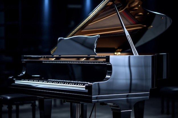 Il pianoforte a coda nero in un concerto nella sala principale Illustrazione generativa di intelligenza artificiale