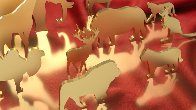 Il piatto di legno animale su sfondo di seta rossa rendering 3d