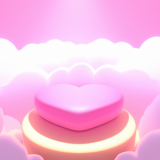 Il piedistallo del podio di San Valentino con cuore rosa 3d e nuvola viene creato con la tecnologia ai generativa.