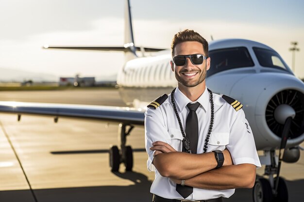 Il pilota sorridente entra nell'aereo.