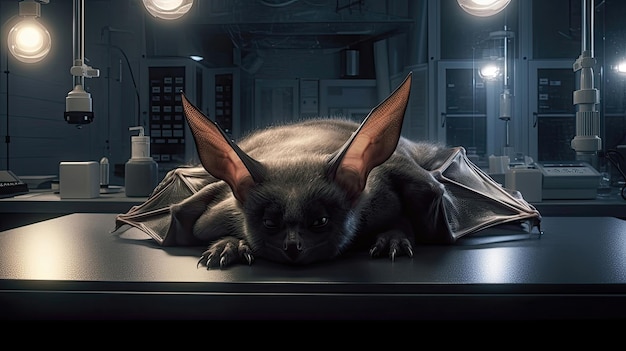 Il pipistrello giace sul tavolo nel laboratorio medico.