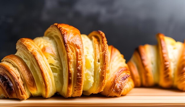 Il più delizioso croissant su un piatto di legno