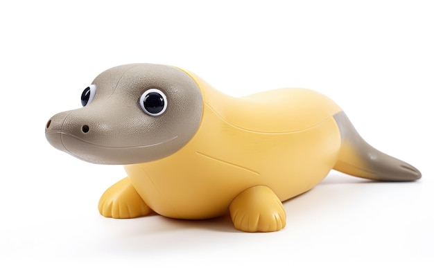 Il platypus è un giocattolo di compagnia, una giocosa spedizione da solo isolata su uno sfondo bianco.