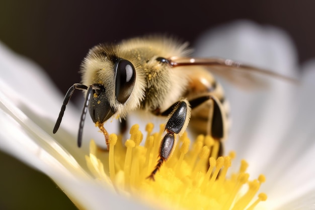 Il polline del fiore macro dell'ape genera Ai