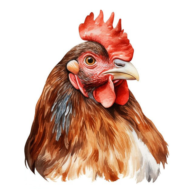 Il pollo della fattoria del pollo dell'allevamento dell'uccello clippart illustrazione ad acquerello AI generativa
