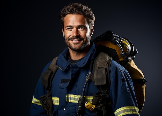 Il pompiere eroico sullo sfondo blu