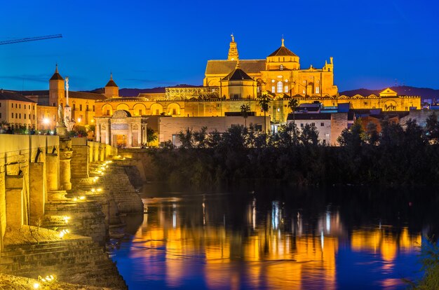 Il ponte romano sul fiume Guadalquivir e la Moschea-Cattedrale di Cordoba, Spagna