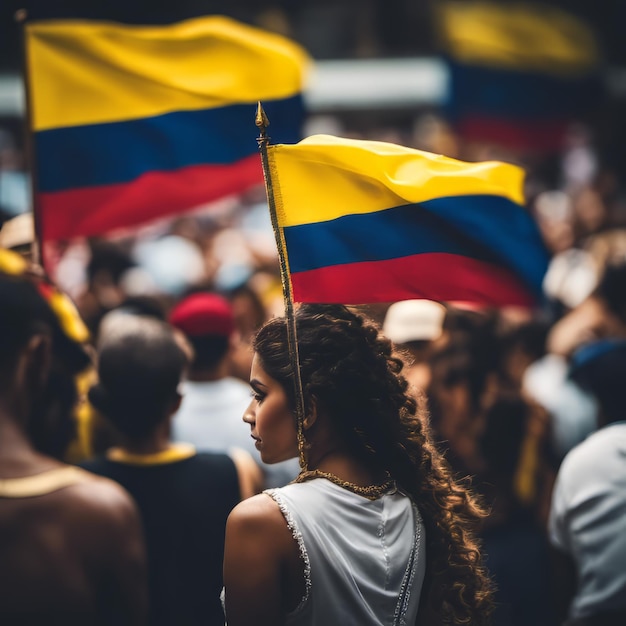 Il popolo colombiano con la sua bandiera