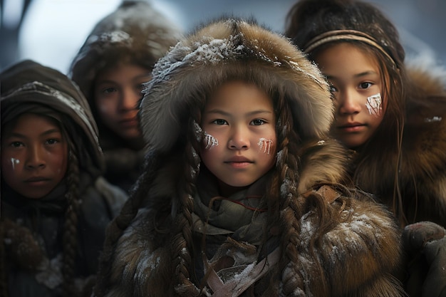 Il popolo Nenets, pastori nomadi di renne della tundra artica della Siberia, generato con l'AI