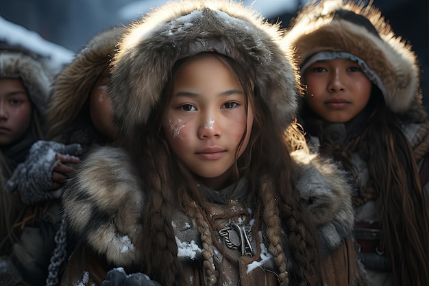 Il popolo Nenets, pastori nomadi di renne della tundra artica della Siberia, generato con l'AI