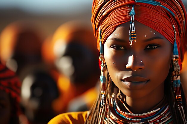 Il popolo Samburu in Kenya mostra i loro abiti colorati e intricate perline generate con l'AI