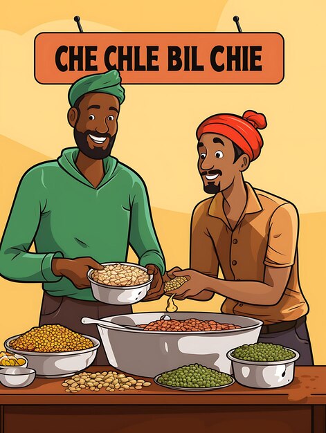 Il poster del piatto Chole Bhature con ceci e sottaceti riscalda una cucina di stile di vita delle celebrazioni indiane