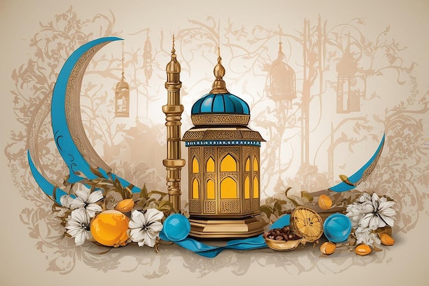 Il poster di Ramadan Kareem con illustrazione vettoriale