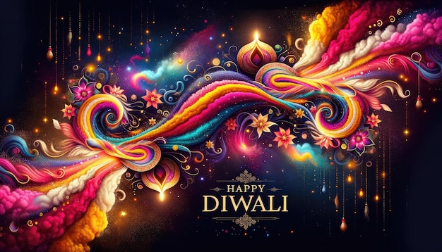 Il poster etereo di Diwali mostra polveri vibranti in una danza celeste