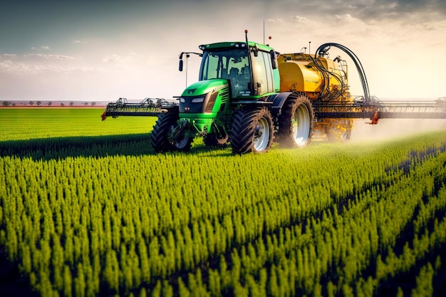 Il potente trattore agricolo è entrato nel campo per la lavorazione e la raccolta