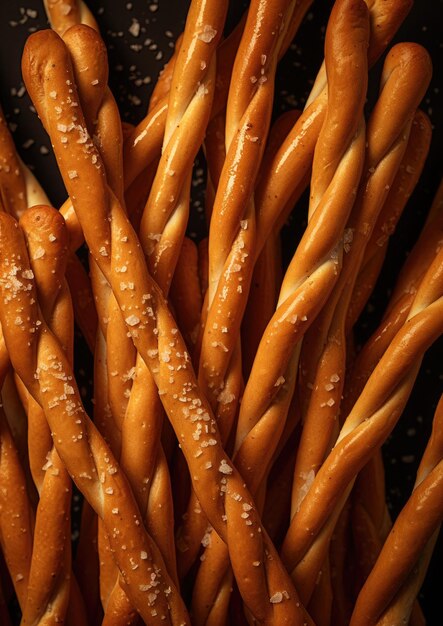 Il pretzel si attacca su uno sfondo scuro da vicino IA generativa