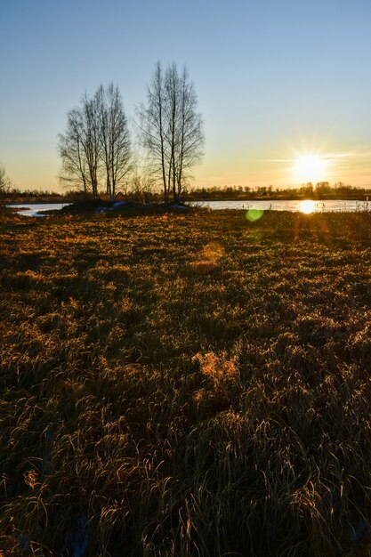 il primo ghiaccio sul sole al tramonto