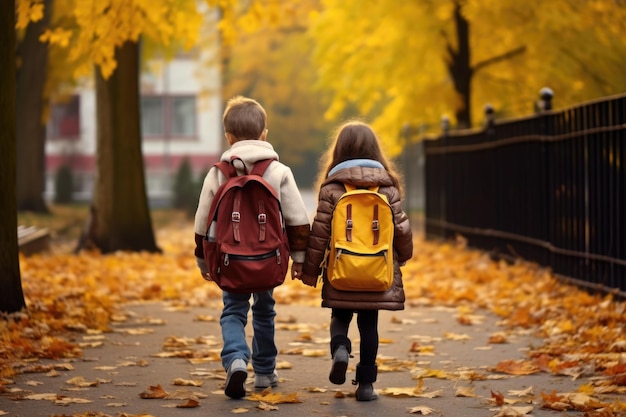 Il primo giorno di scuola il padre guida una bambina in prima elementare