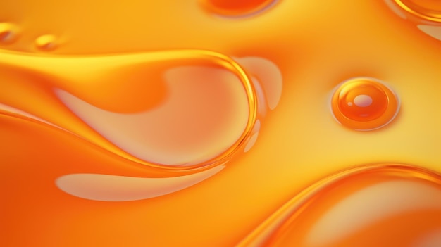 Il primo piano di una superficie liquida lucida astratta nei colori arancio mandarino e giallo limone con un'illustrazione 3D soft focus di esuberante