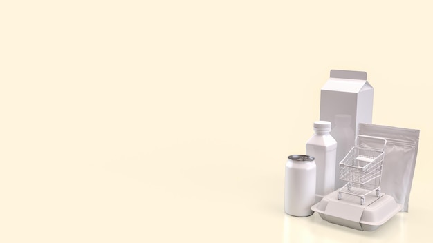 Il prodotto alimentare e il carrello della spesa su tablet per il concetto di marketing online rendering 3D