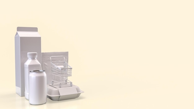 Il prodotto alimentare e il carrello della spesa su tablet per il concetto di marketing online rendering 3D
