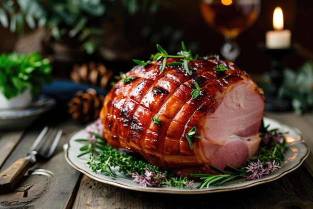 Il prosciutto di miele glaciato di Pasqua con erbe