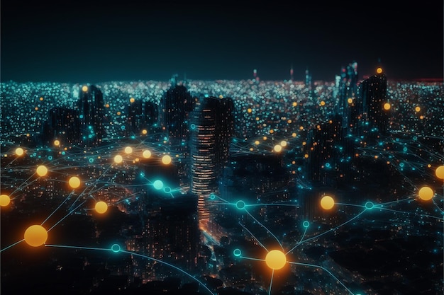 Il punto di punto della città intelligente si collega con la tecnologia di connessione della linea della griglia del gradiente