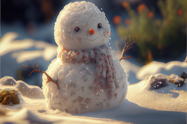 Il pupazzo di neve decora il festival Buon Natale rendering 3D