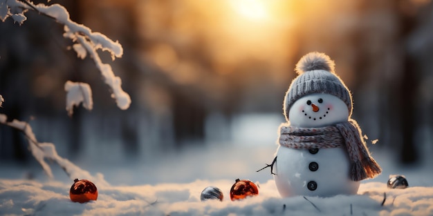 Il pupazzo di neve di Natale sullo sfondo della neve generato dall'AI