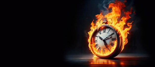 Il quadrante dell'orologio in fiamme simboleggia il tempo effimero