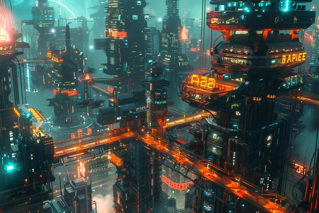 Il quartiere high-tech di una città cyberpunk con av generative ai